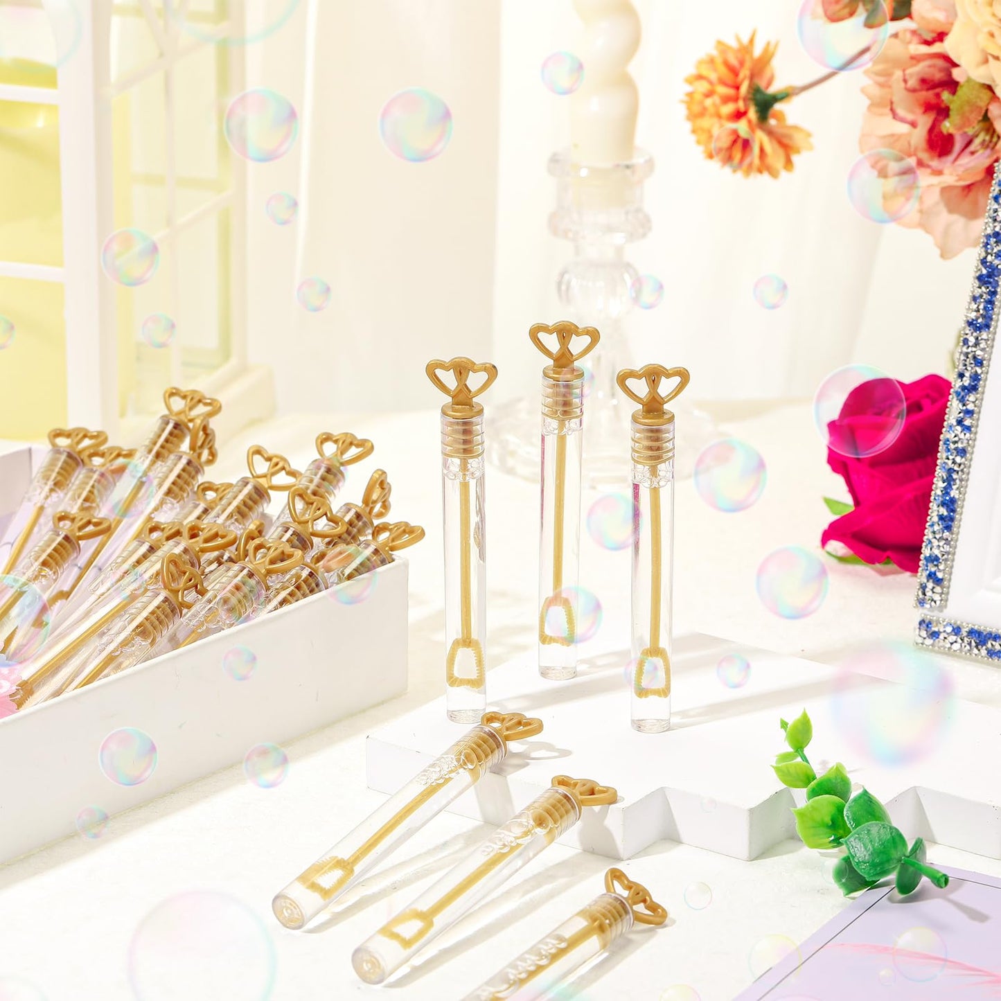 Pullcrease 150 Pcs Bubble Wands Bulk For Wedding Party Mini Heart Wand With Bubble Solution For Wedding Bridal Showers Valentine