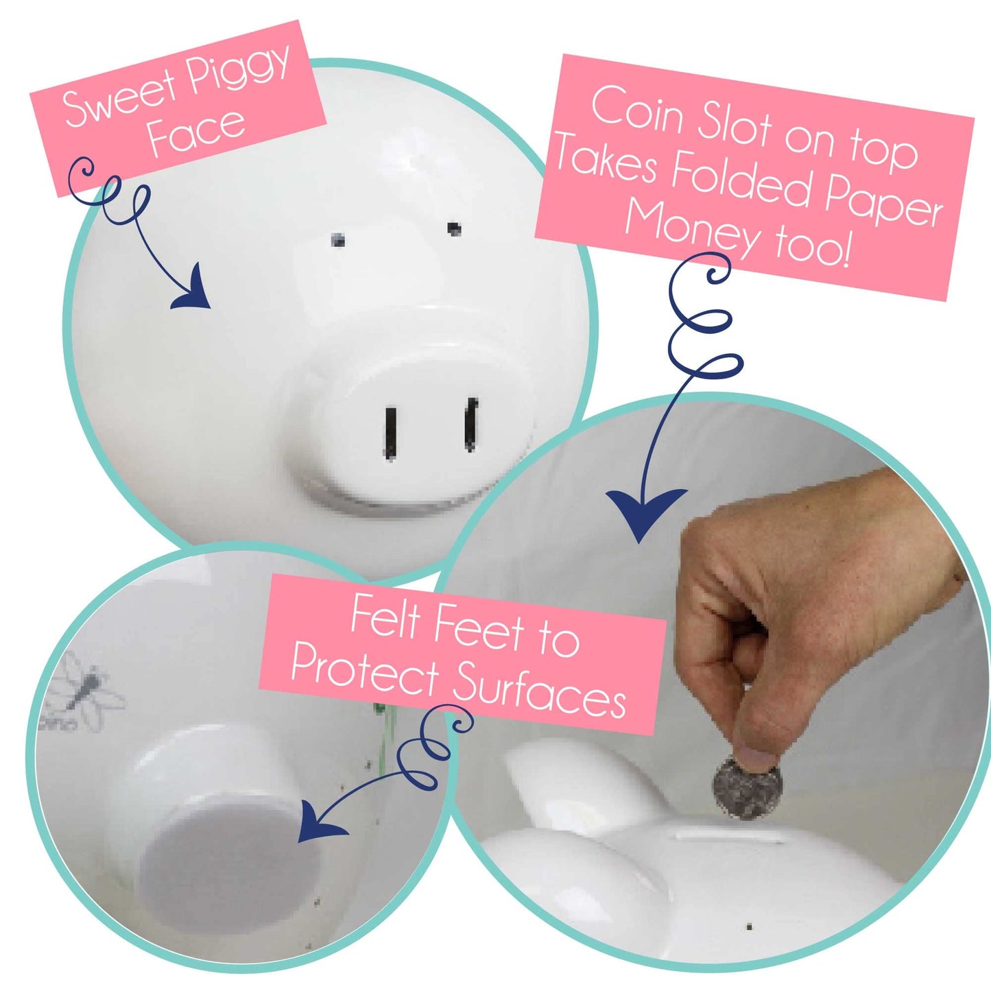 My Bambino Hand Painted Personalized Piggy Bank Girls Large White Ceramic Coin Bank Removable Stopper (Mermaid)