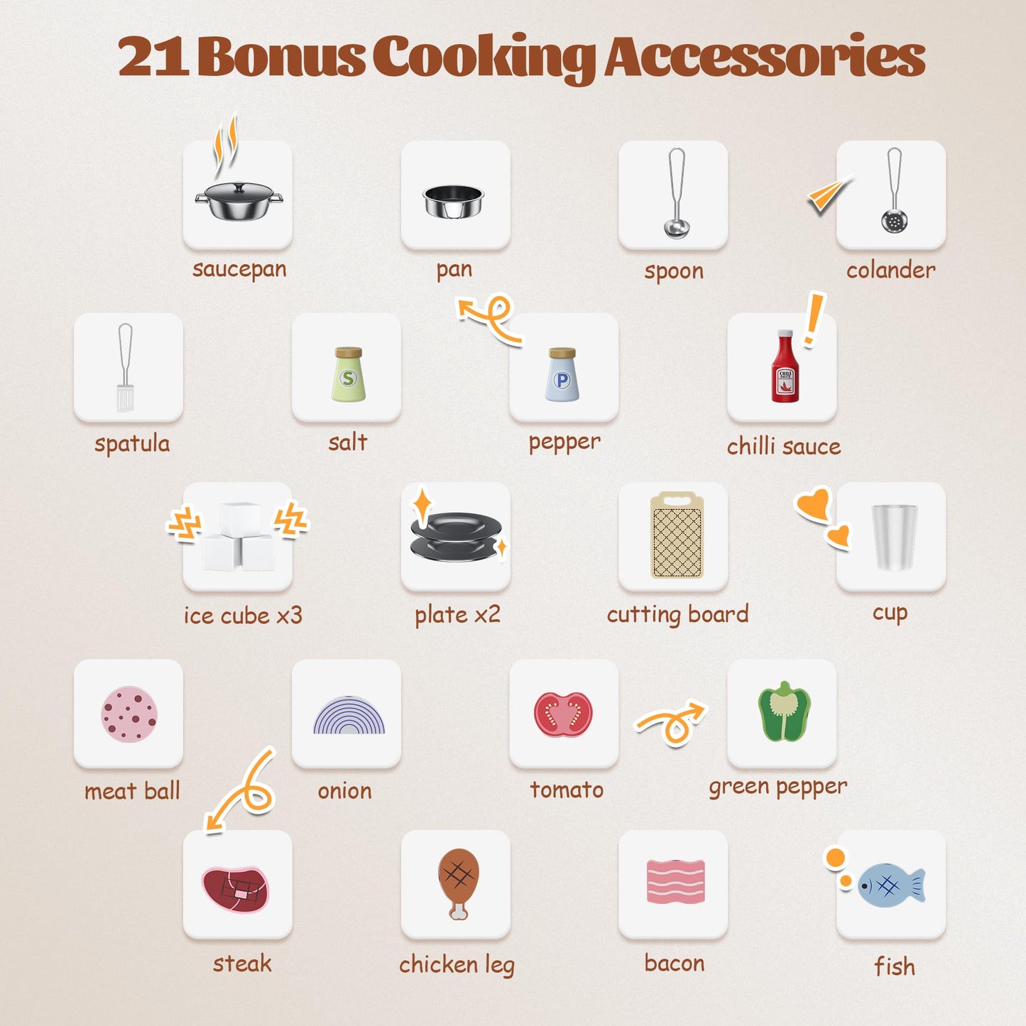Cozibb Wooden Pretend Play Kitchen Set, Realistic Oven Faucet Microwave Ice Maker Bbq, With Lights & Sounds Features, 21 Accesso