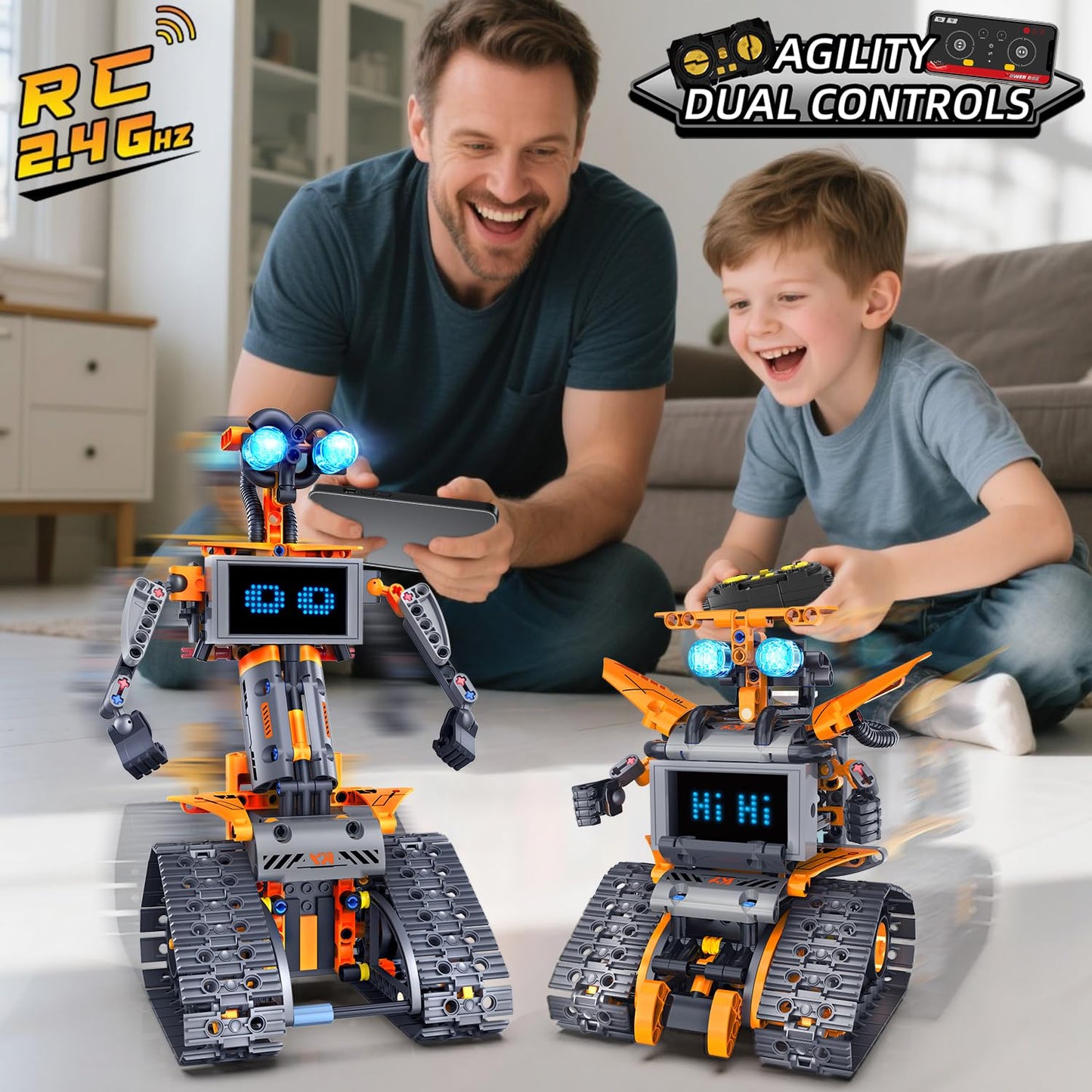 Robot Toys With Led Eyes & 18 Expression Building Toy, 5-In-1 App & Remote Control Rechargeable Robotics Set For Kids, Rc Progra