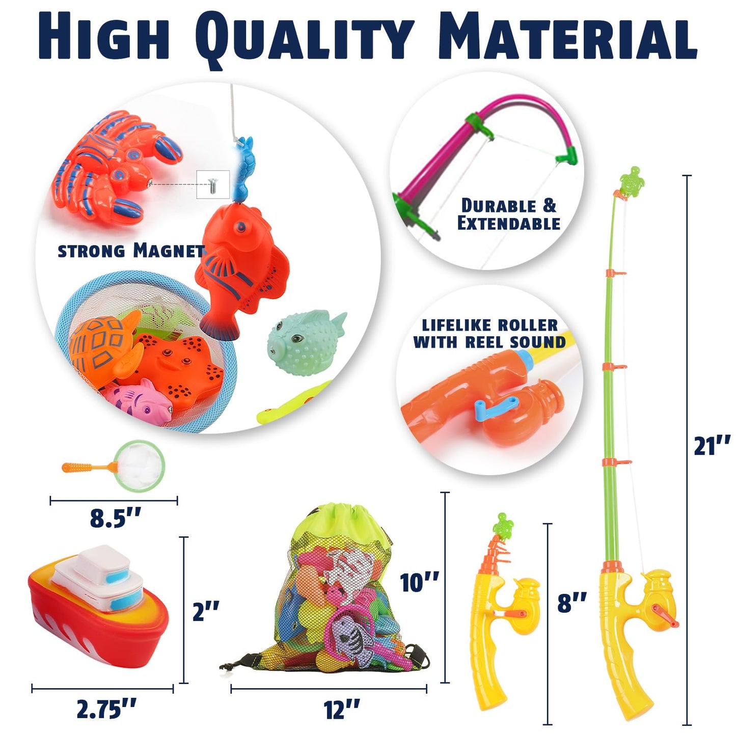 Cozybomb Magnetic Fishing Game For Kids - Bath Pool Toys Set For Water Table Learning Education Fishin For Bathtub Fun With 4 Sq