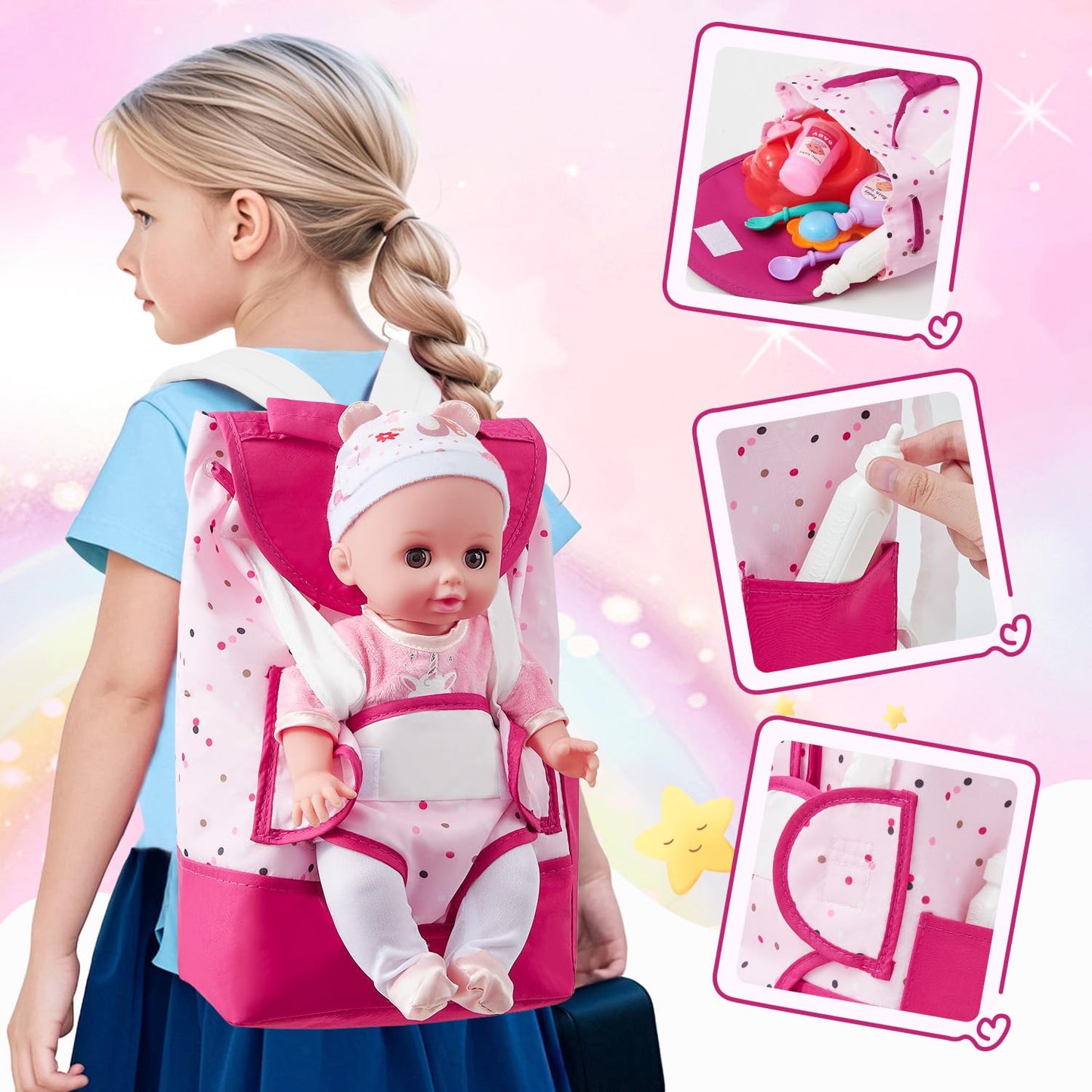 Toylink Interactive Baby Doll Set With Backpack Carrier, 12In Doll Toy With Sound, 18Pcs Baby Doll Accessories Incl Diaper Bib, Girls Pretend Play Toys For Toddler Kids 3 4 5 6 Year Old Gift