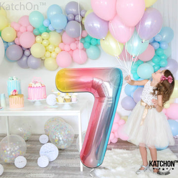 Katchon, Giant Rainbow Number 7 Balloon - 40 Inch | 7Th Birthday Balloon For 7Th Birthday Decorations | 7 Balloons For Birthday | Seven Balloon Number | 7 Year Old Balloon For 7 Year Decorations