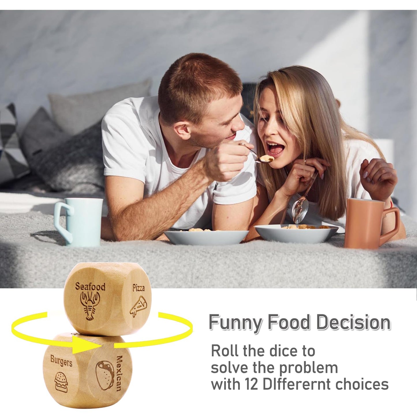 Failun Date Night Food Decision Dice With 12 Food Choices For Singles & Couples To Solve 'What To Eat' Dilemma | Ideal For Chris