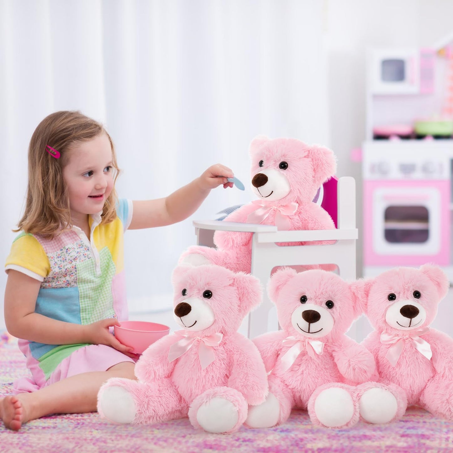 Tezituor Teddy Bear Stuffed Animal Bulk 5 Packs, 14In Small Bulk Teddy Bear Plush, Teddy Bears Centerpiece For Baby Shower, Stuffed Bears Gift For Kids, Girlfriend On Christmas, Valentines, Pink