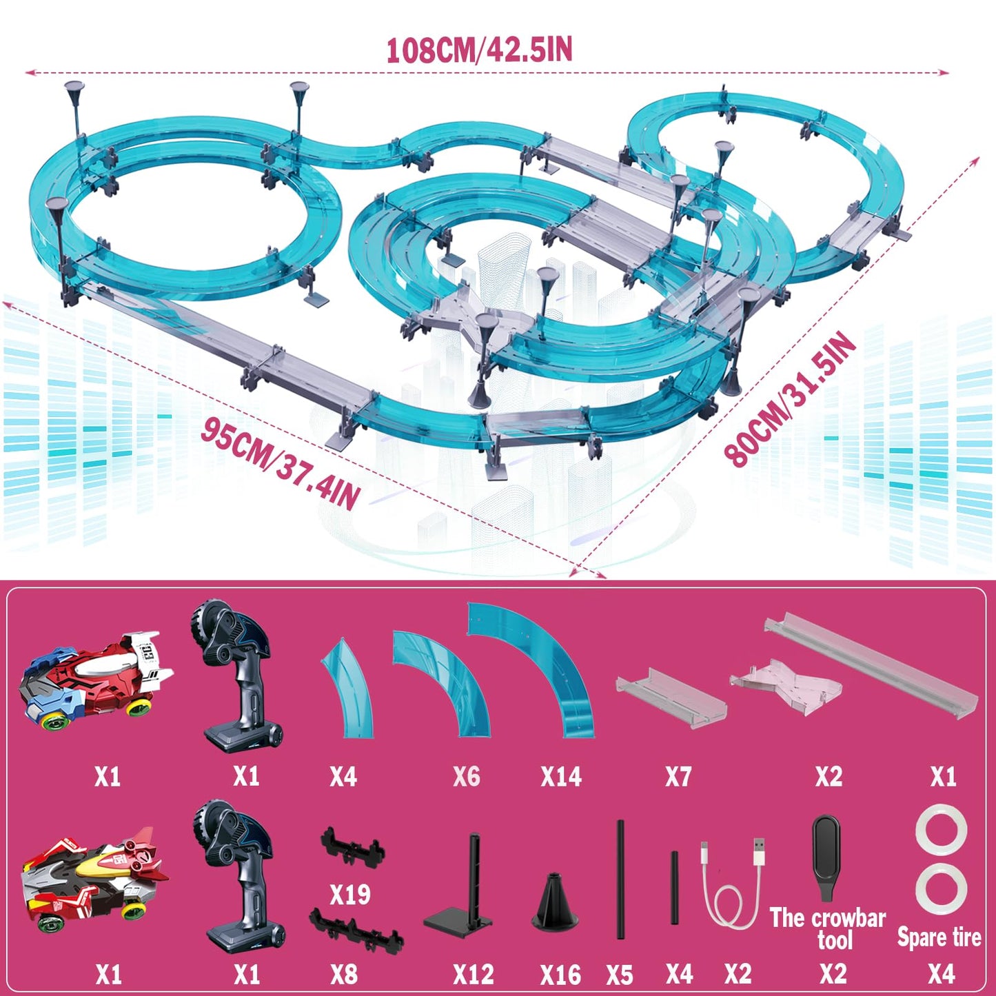 Slot Car Race Track Sets Electric Remote Control Car For Kids Rechargable Electric Racing Game With Hand Controllers Circular Ov