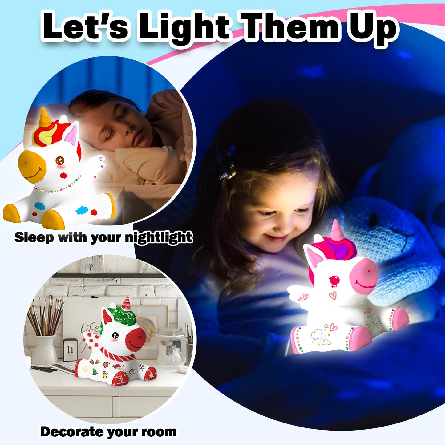 FUNZBO Paint Your Own Unicorn Lamp Kit - Arts and Crafts Supplies Painting Kits for Kids Teens Adults, DIY Night Light Unicorn T