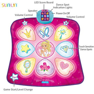 Sunlin Dance Mat - Dance Mixer Rhythm Step Play Mat - Dance Game Toy Gift For Kids Girls Boys - Dance Pad With Led Lights, Adjus