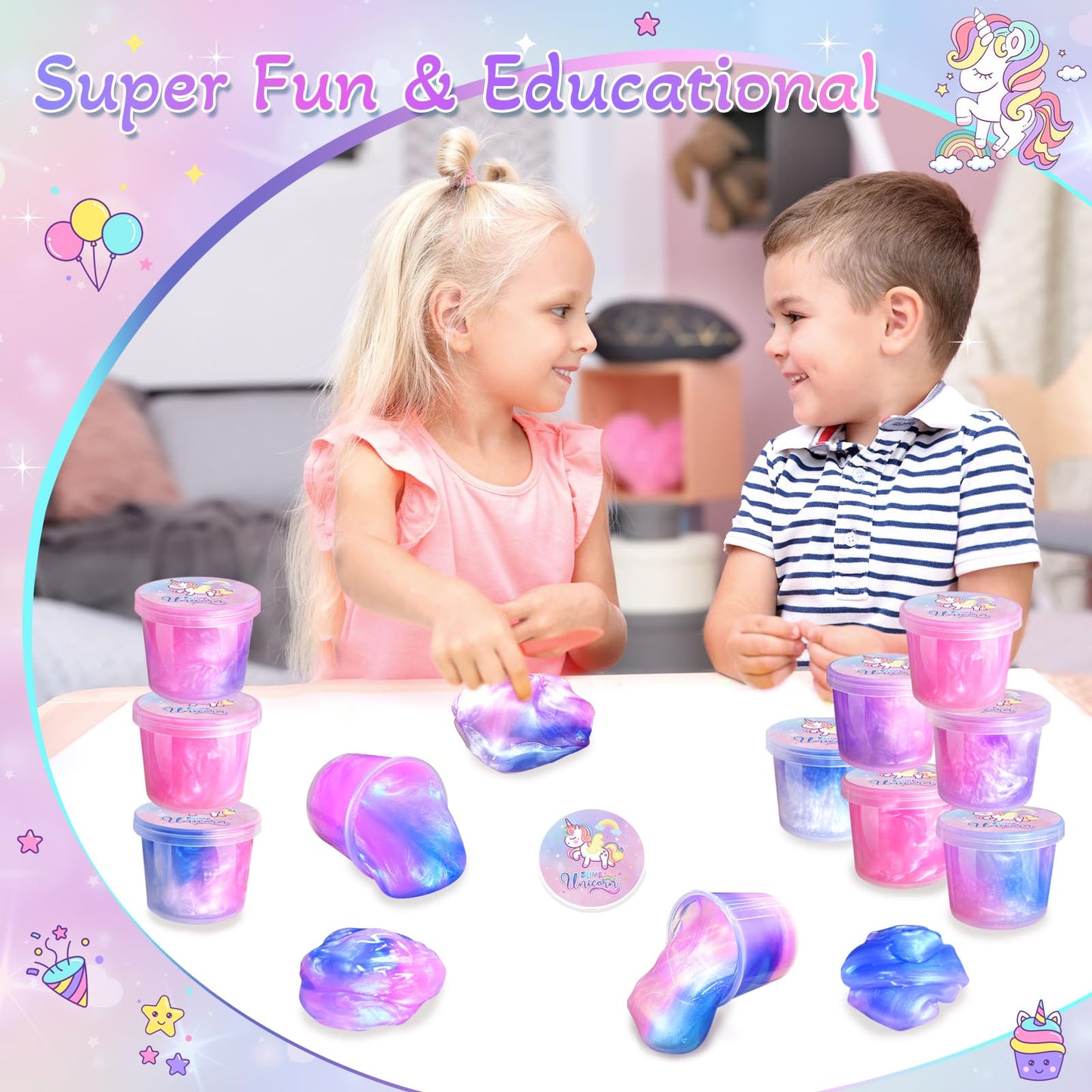 24 Pack Unicorn Slime Party Favors For Kids Slime Cup Bulk Diy Stress Relief Putty Toy Stretchy Non-Sticky Christmas Easter Birt