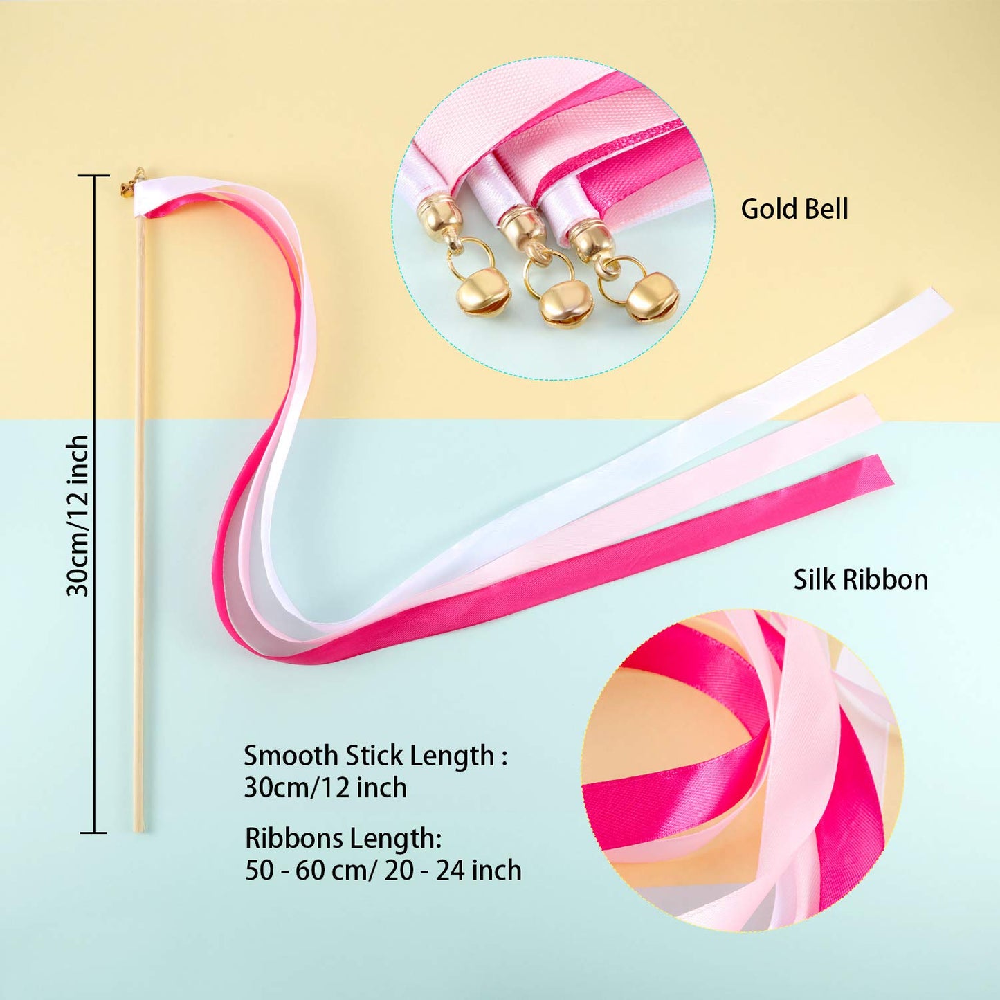 40 Pieces Mix Color Ribbon Sticks with Bell Fairy Stick Party Streamers for Wedding Party(Multicolor)
