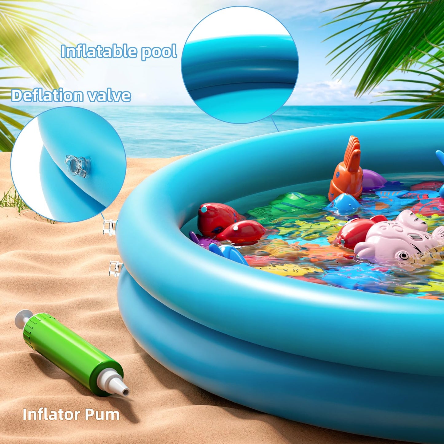 Niplooow Kids Pool Fishing Toys Games, Water Table Bathtub Toy With Inflatable Pool Pole Rod Net Plastic Floating Fish, Birthday