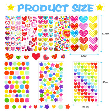 OSDUE Star Stickers for Kids, 1814 PCS 27 Sheets Assorted Coloured Shaped Mini Teacher Reward Sticky Scrapbook Stars for Arts Cr