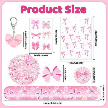 110 PCS Pink Coquette Bow Party Favors, Pink Coquette Bow Temporary Tattoos Slap Bracelets Stickers Keychains Badges Gift Bags f