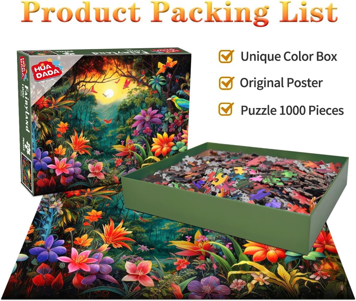 Huadada Jigsaw Puzzles For Adults 1000 Piece Jigsaw Puzzles For Adults Challenging Game Puzzles With Letters On Back (Flowers And Birds)