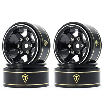 TREAL SCX24 Wheels 1.0'' Beadlock Wheels (4P) Scale-Look Concave Six Spoke Rim Crawler Wheels for Axial SCX24 -Type D (Black)