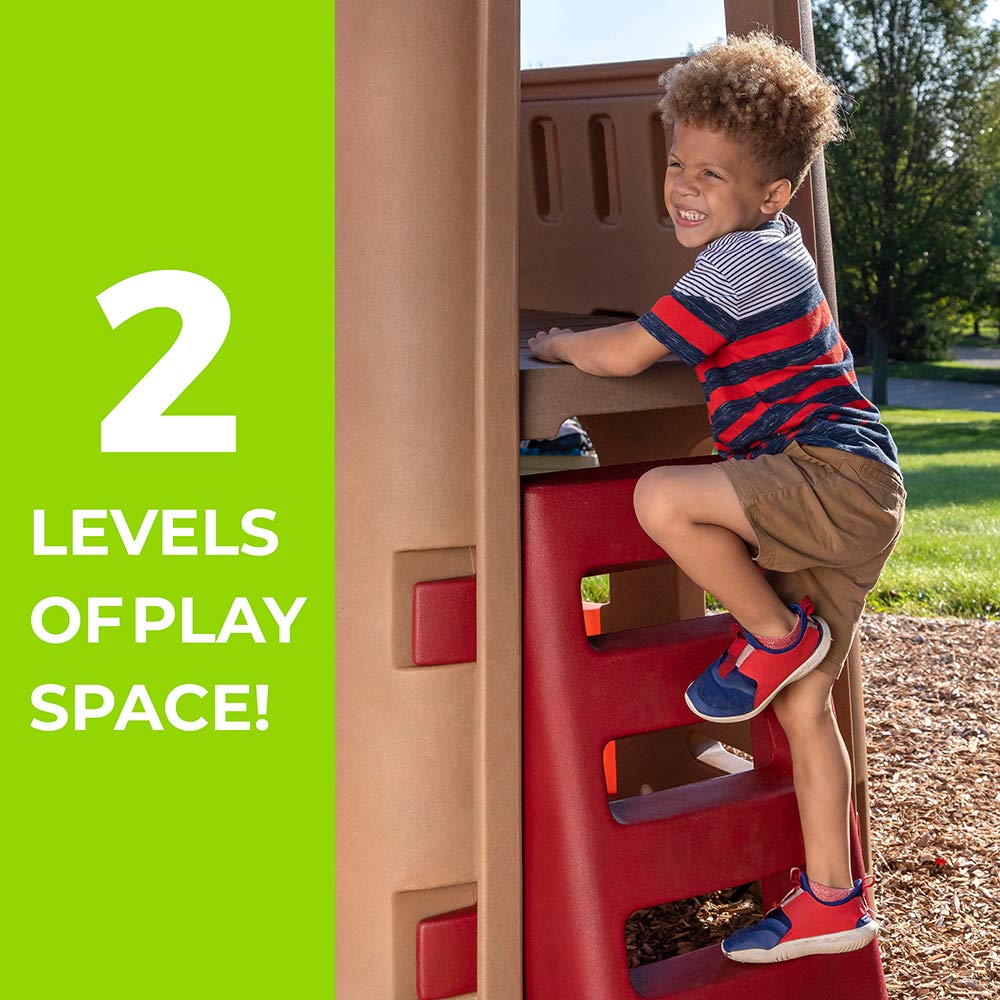 Step2 Naturally Playful Adventure Lodge Play Center With Glider, Kids Outdoor Playset, Two Tier Backyard Playground Set, Slide, Swings, Outside Jungle Gym, For Children 3-8 Years Old