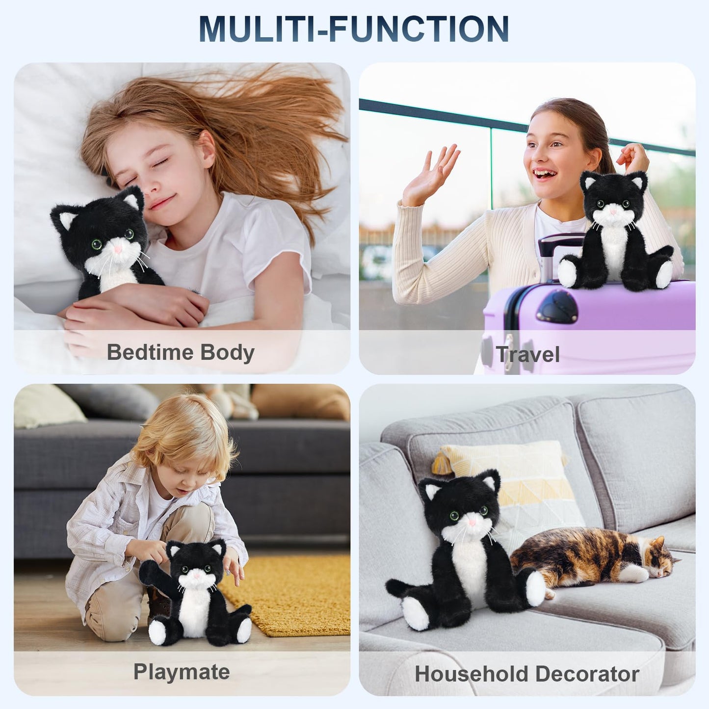 SuzziPals Heatable & Coolable Black and White Cat Stuffed Animal, Cat Heating Pad Microwavable for Soothing & Relaxation, Lavend