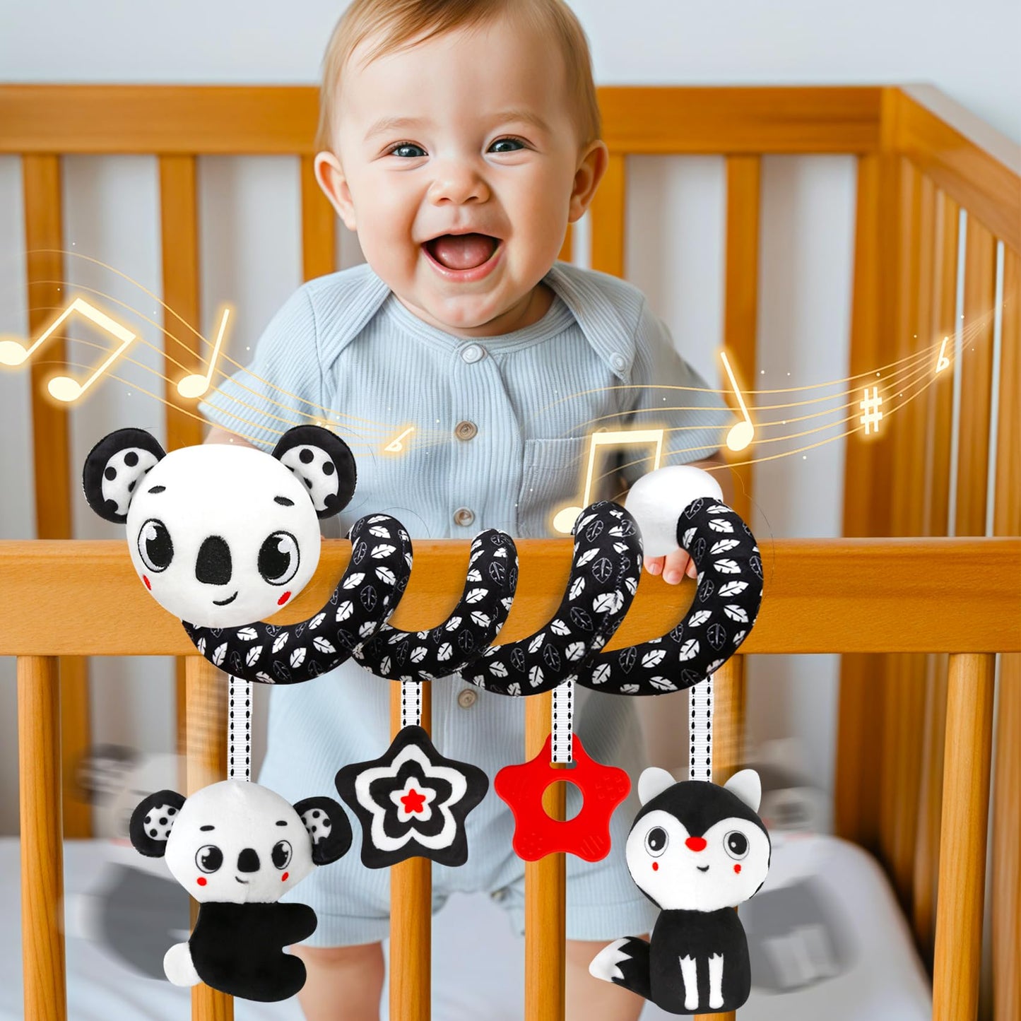 Fnqutoy Baby Stroller & Carseat Toys Hanging Black And White High Contrast Baby Toys For Newborn Plush Sensory Activity Toys Bab