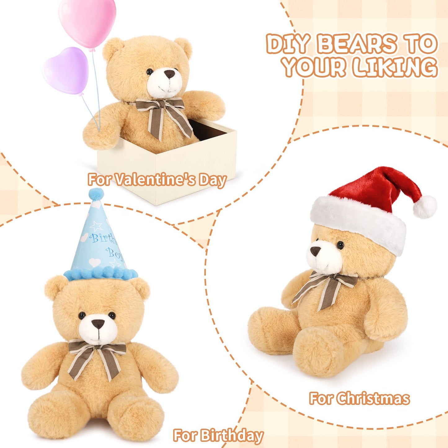 Tezituor Teddy Bears Stuffed Animal 7 Packs In Bulk, Small Teddy Bear Bulk 12'' For Baby Shower Decorations, Stuffed Bear Plush