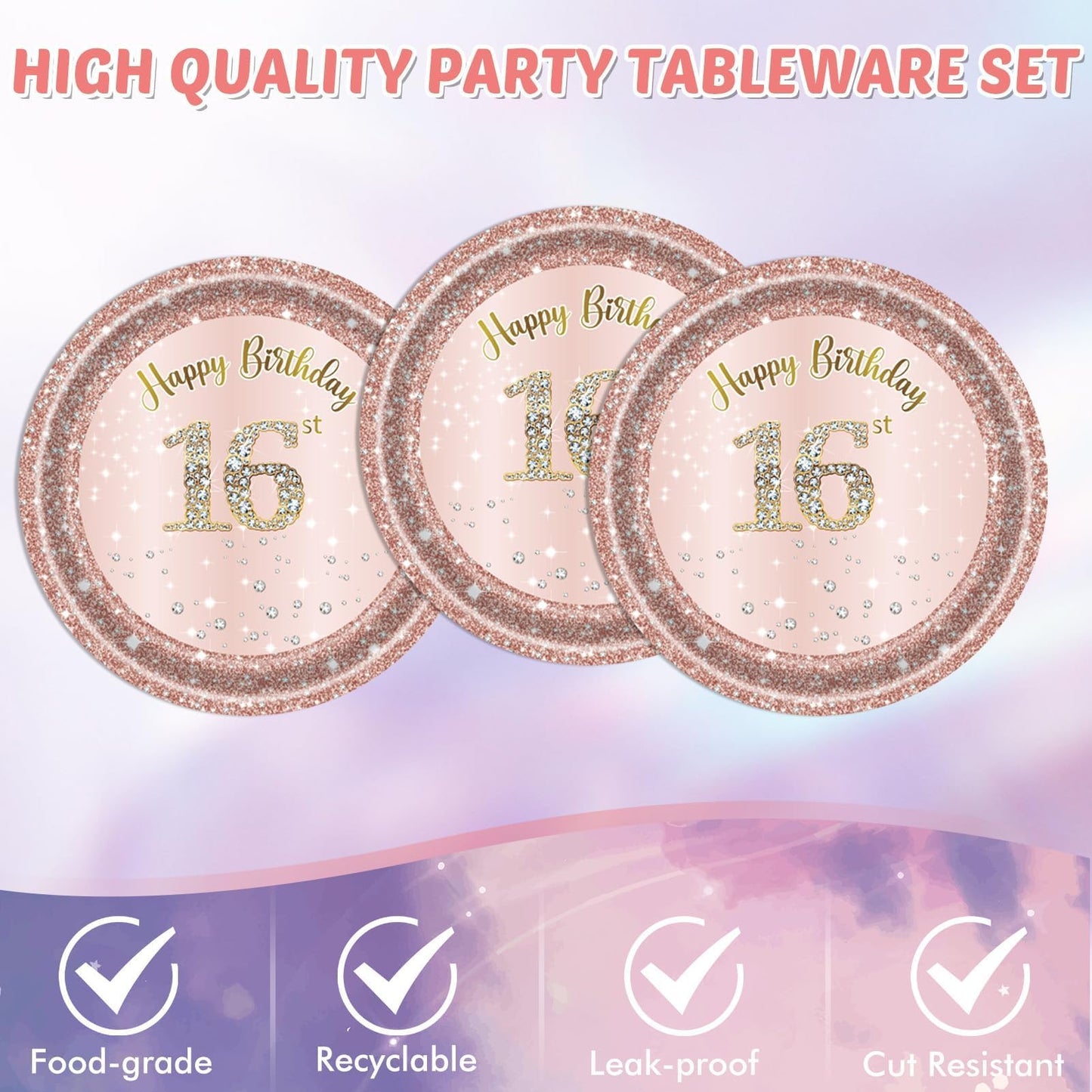 16Th Birthday Decorations For Girls Rose Gold Sweet 16 Birthday Party Decoration For Her 16Th Happy Birthday Plates And Napkins