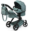 Bayer Design Pram Xeo for Dolls up to 20" - Green & White Stars, Adjustable Handle, Includes Matching Handbag, Model 17058AA
