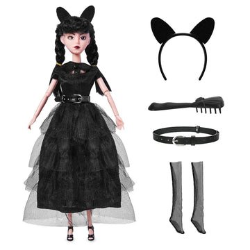 Dbywiub 11.5 Inch Girls Black Dolls, Soft Body & Black Hair, Black High Heels, Black Dress & Accessories