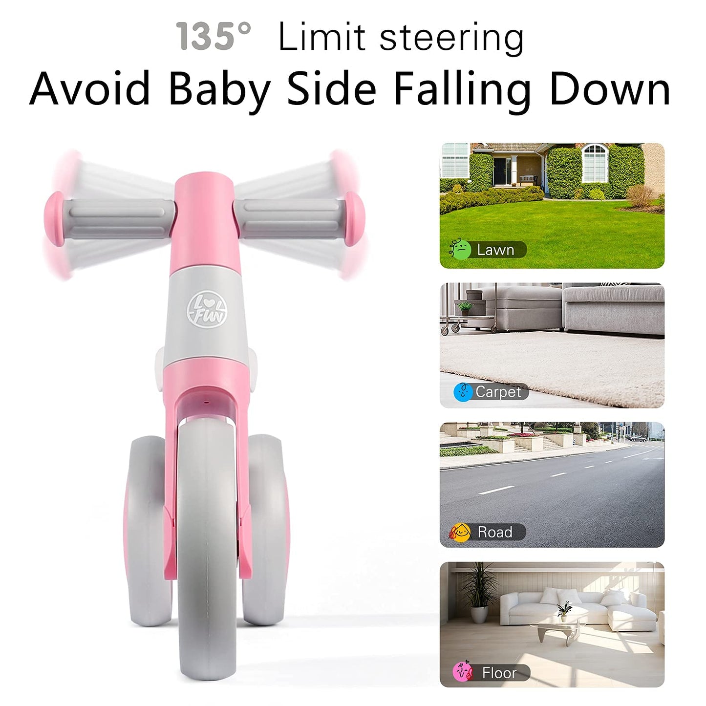 LOL-FUN Baby Balance Bike 1 Year Old Toy, Gifts for One Year Old Girl and Boys, Baby Toys 12-18 Months Birthday Gifts Pink