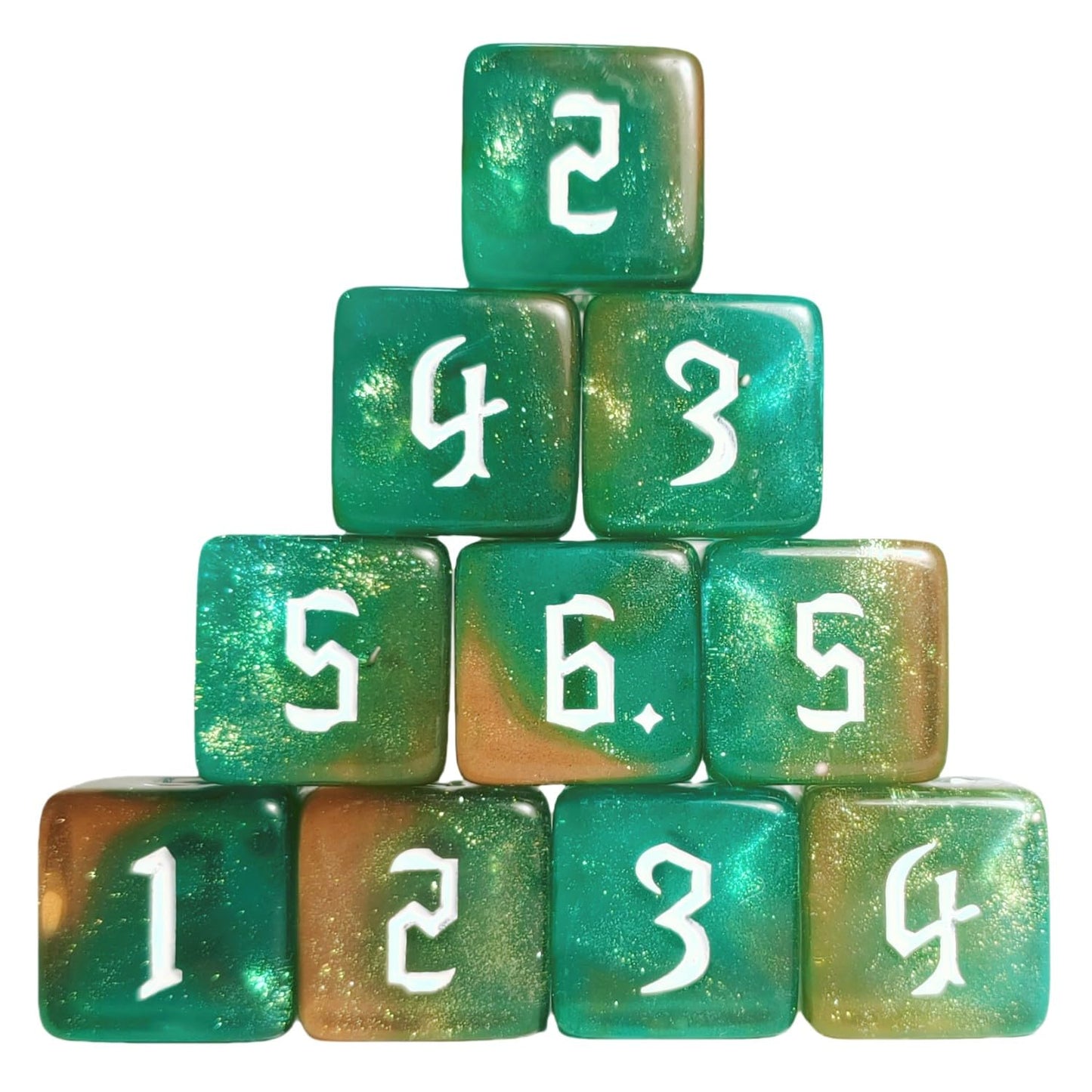 10 Pc D6 Dice 16Mm Acrylic Dice Set For Rpg Mtg Dnd Dice Table Games And Board Games (Green+Coffee)