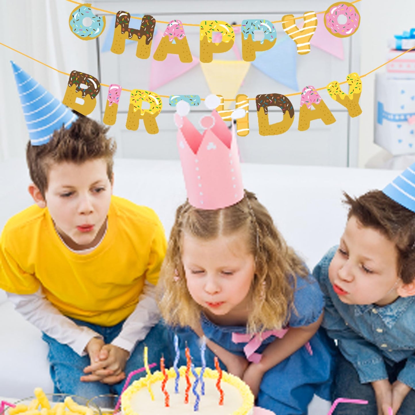 Meetingu Donut Party Supplies, Happy Birthday Banner Donuts Birthday Decorations, For Kids Birthday Donut Happy Birthday Banner,