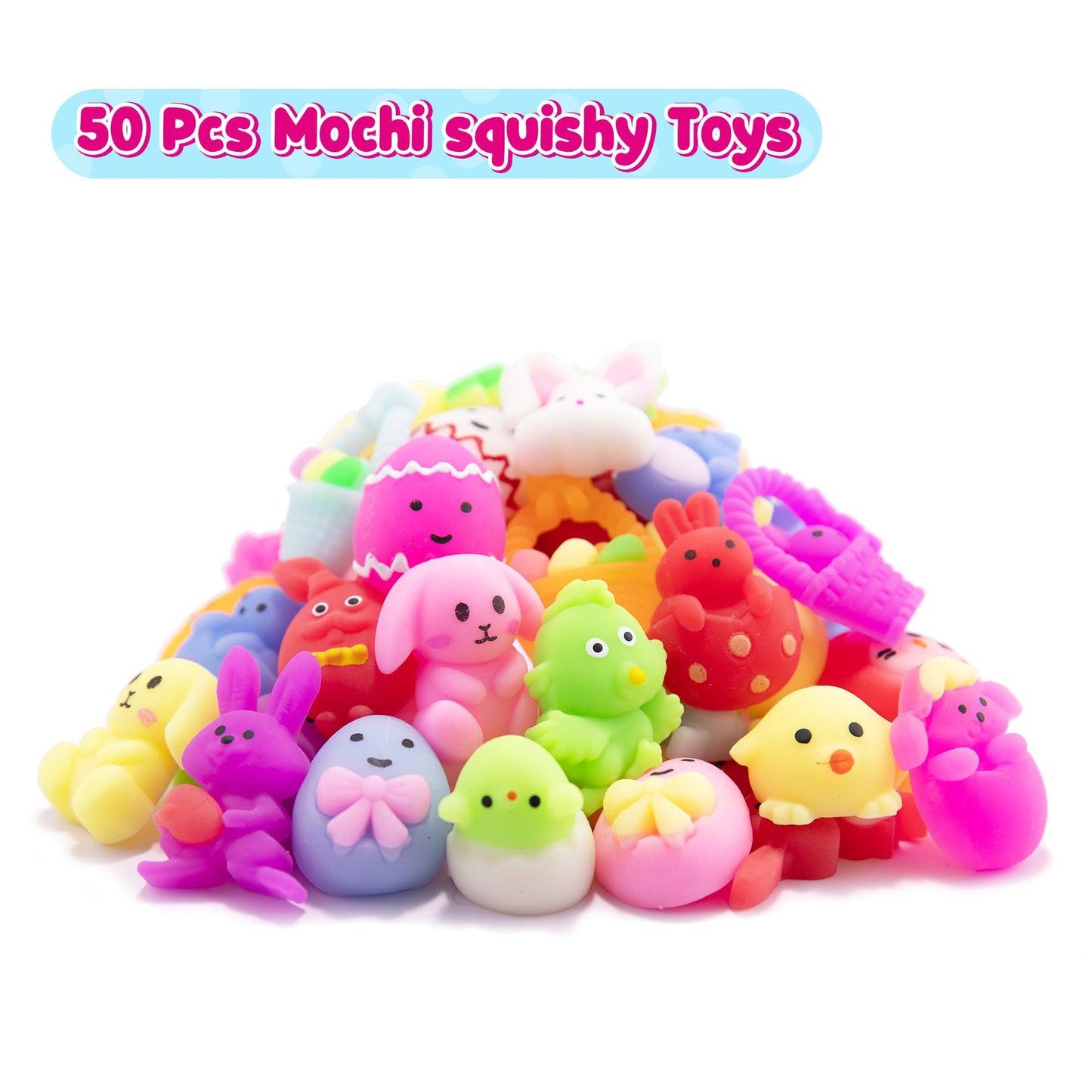 Kasu 50 Pcs Prefilled Easter Eggs With Mochi Squishy Toys Premium For Easter Theme Party Favor, Eggs Hunt, Basket Stuffers/Fille