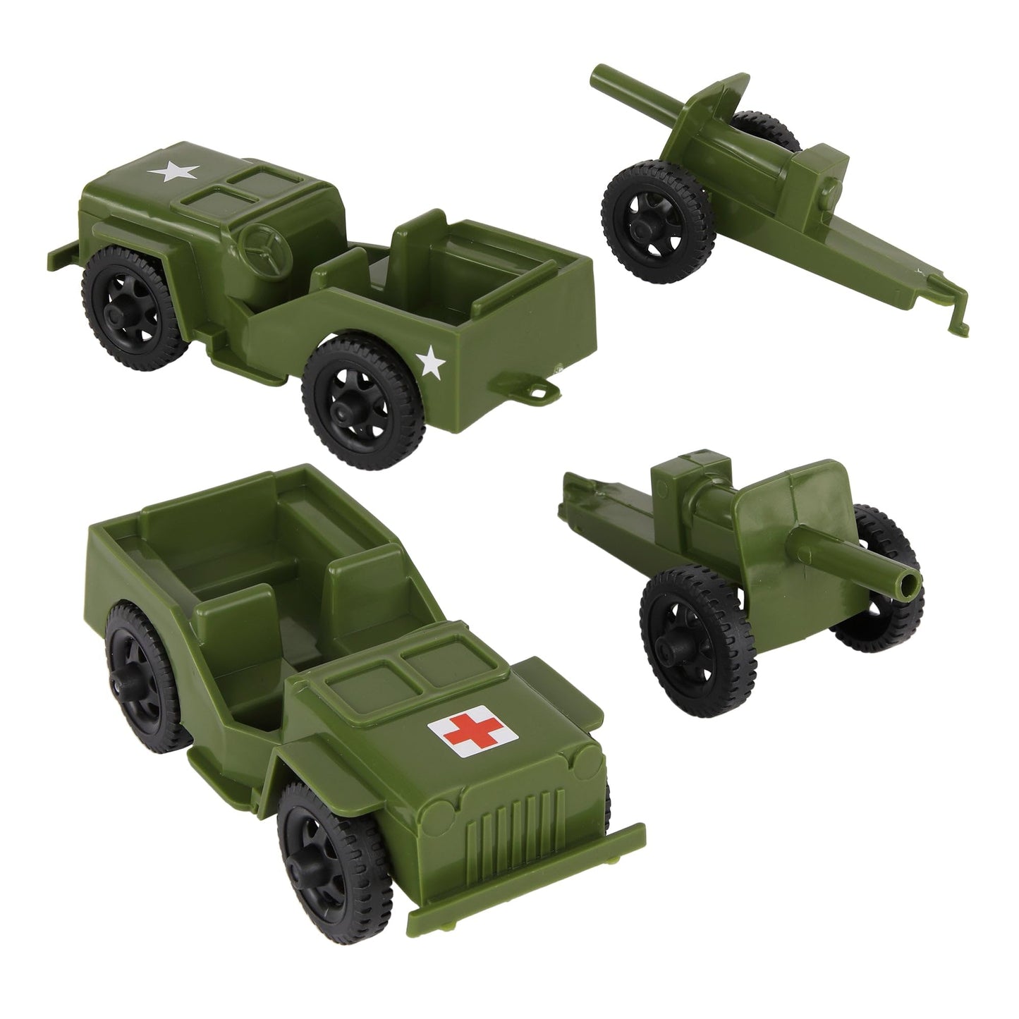 Tim Mee Combat Patrol Willys & Artillery Playset - OD Green, 4pc, USA Made, Plastic, Model TM-28351