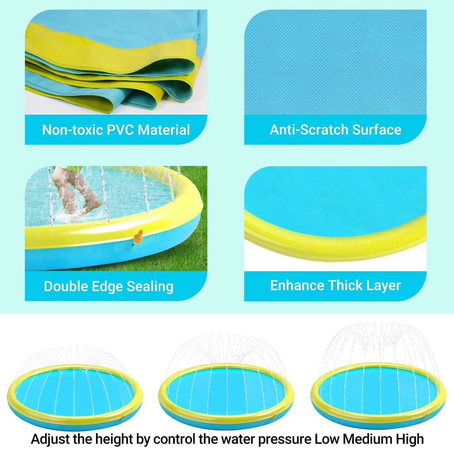 Heeyoo Splash Pad For Kids, Non-Slip Splash Pad For Toddler Summer Outdoor Water Toys, Sprinkler Pool For Kids Outdoor Play, Scr
