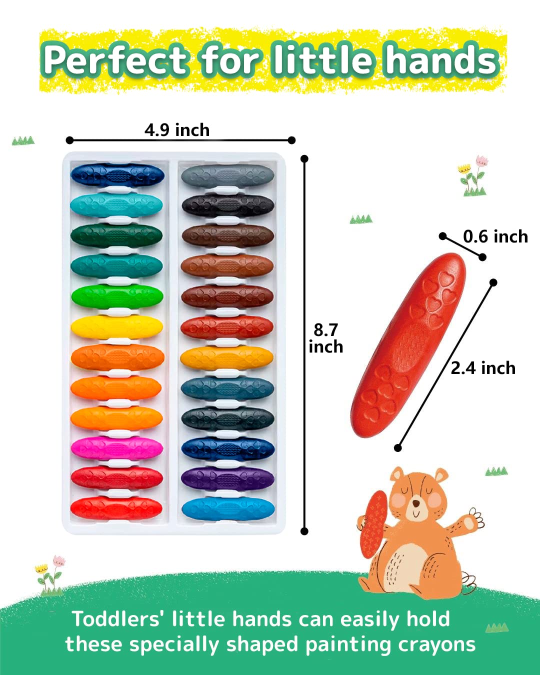 Posucess Peanut Crayons For Kids, 24 Colors Washable Toddler Crayons, Non-Toxic Baby Crayons For Ages 2-4, 1-3, 4-8, Coloring Ar