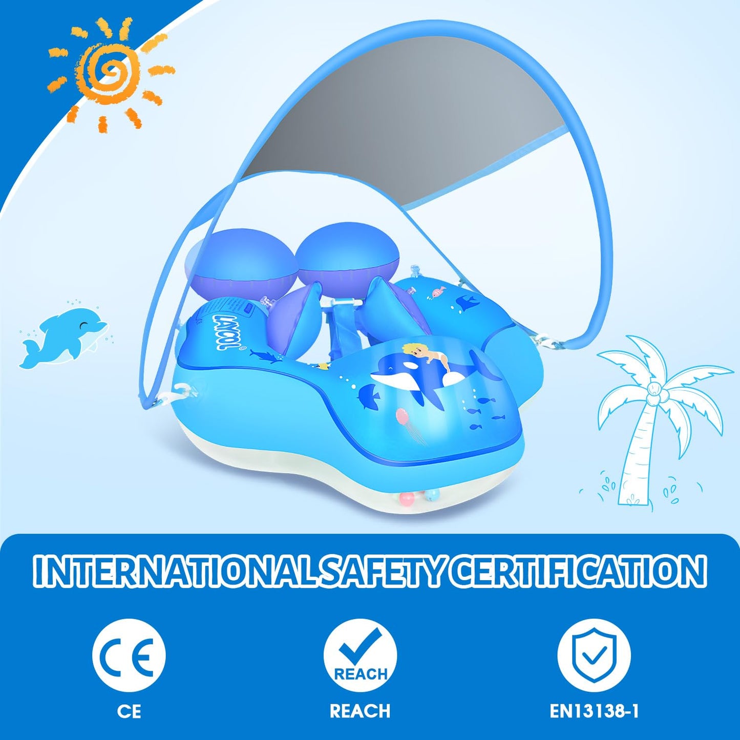 Laycol Baby Pool Float With Upf50+ Sun Protection Canopy,Add Tail Never Flip Over Inflatable Baby Float,Toddler For Age Of 3-36 Months