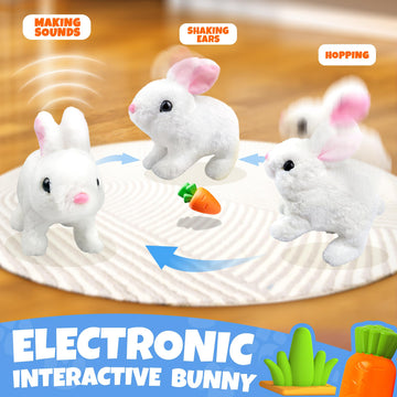Smilesskiddo Jumping Rabbit Toys For Girls - Electronic Hopping Bunny With Wiggle Ears Twitch Nose, Storage Cage And Accessories