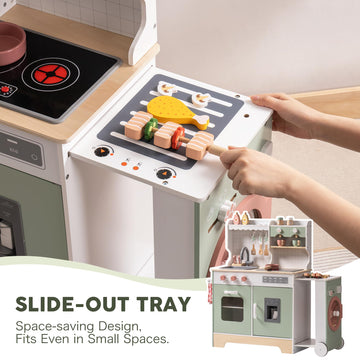 ROBOTIME Wooden Play Kitchen, Wood Kids Play Kitchen with Ice Maker and BBQ, Kids Play Kitchen Pretend Play Set with Lights & So
