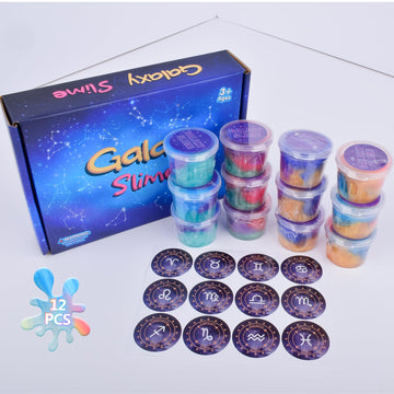 12 Pack Galaxy Slime Kit, Galaxy Slime Cup Party Favors For Girls Boys, 12 Constellations Series Mini Slime Bulk, Wet, Non-Stick