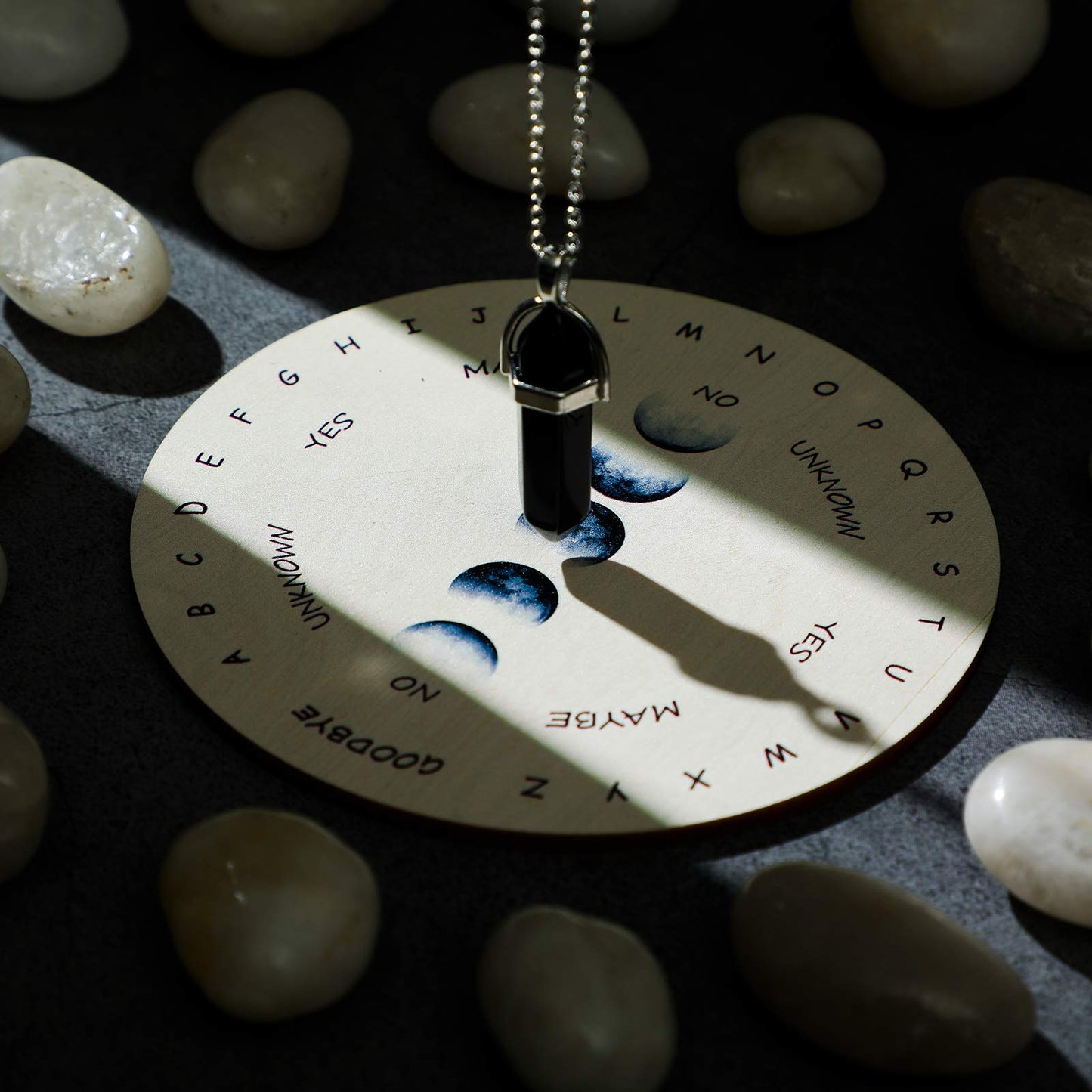 Pendulum Board For Divination Moon Phase Pendulum Board Dowsing Divination Metaphysical Message Board Wood Carven Board With Crystal Dowsing Pendulum Necklace Witchcraft Wiccan Altar Supplies, 4 Inch