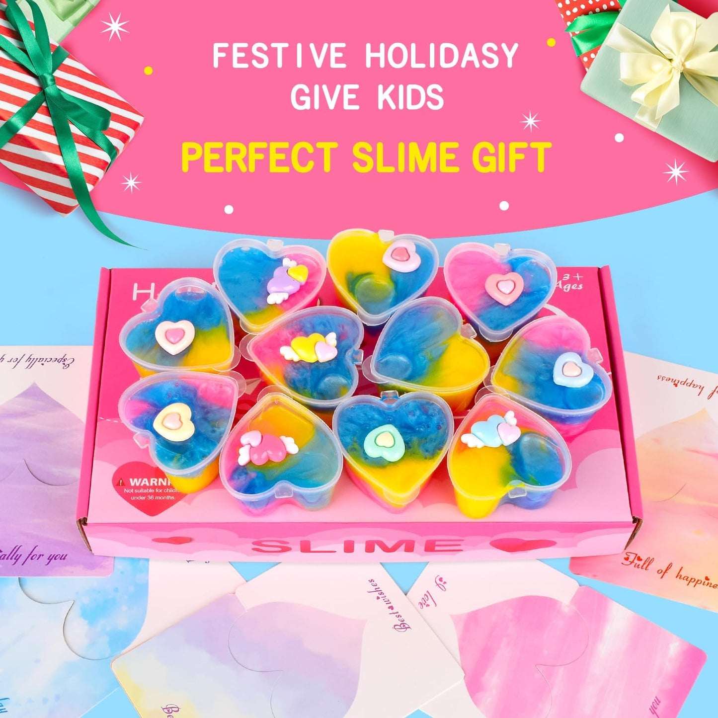 12 Pack Valentine'S Day Galaxy Slime Gift Kit With Loving Heart Charm, Greeting Card, Clear Slime For Birthday Easter Party Favo