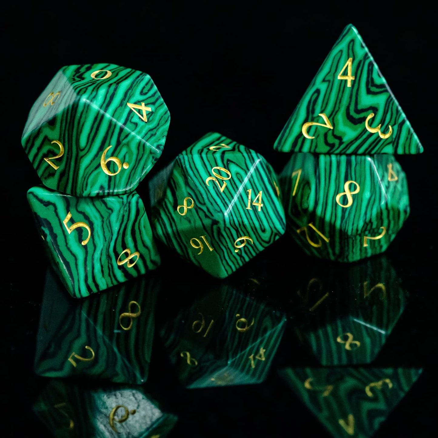 UDIXI Malachite Stone Dice Set D&D 7PCS Gemstone Dice Polyhedral DND Dice with Gift Case for Dungeons and Dragons Role Playing G