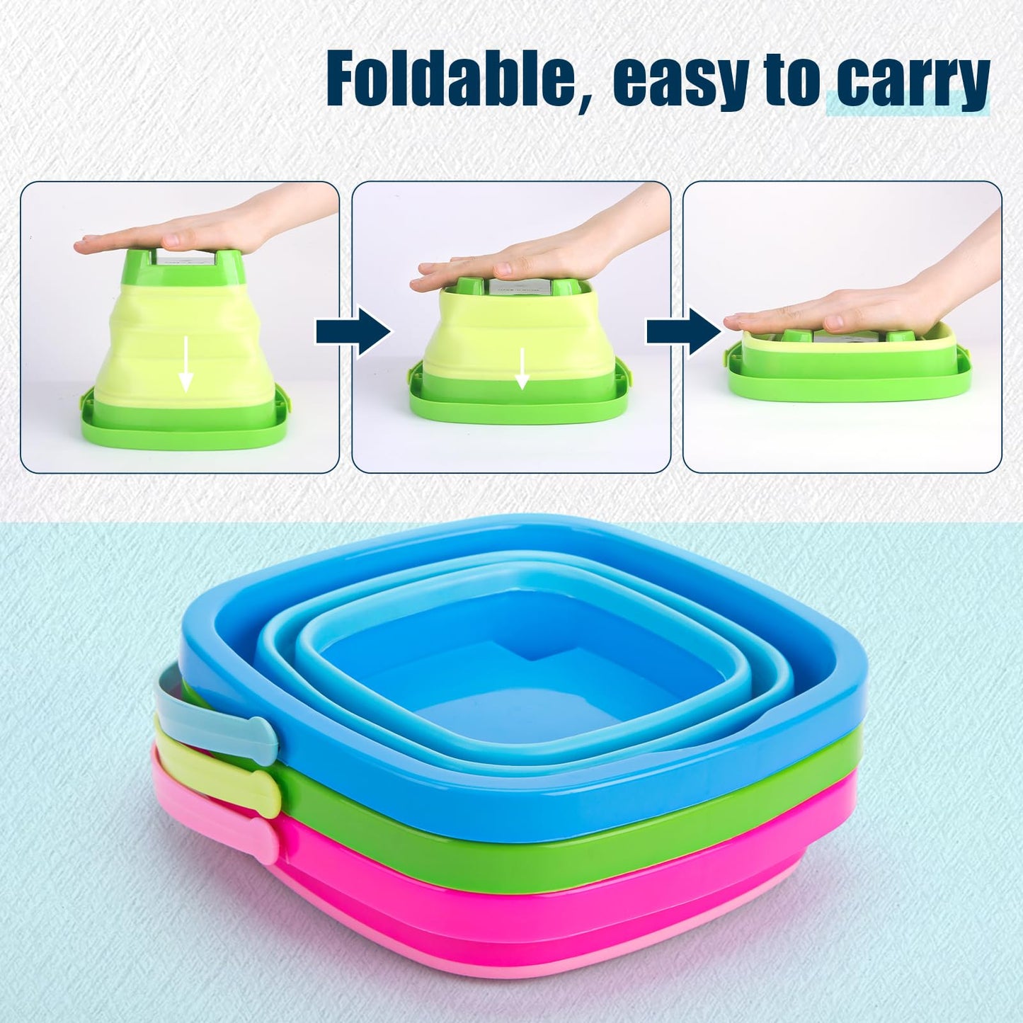 Shindel 3PCS Collapsible Beach Bucket Set, Colorful Sand Bucket Multi Purpose for Beach Summer Activities, Camping Gear, Beach E