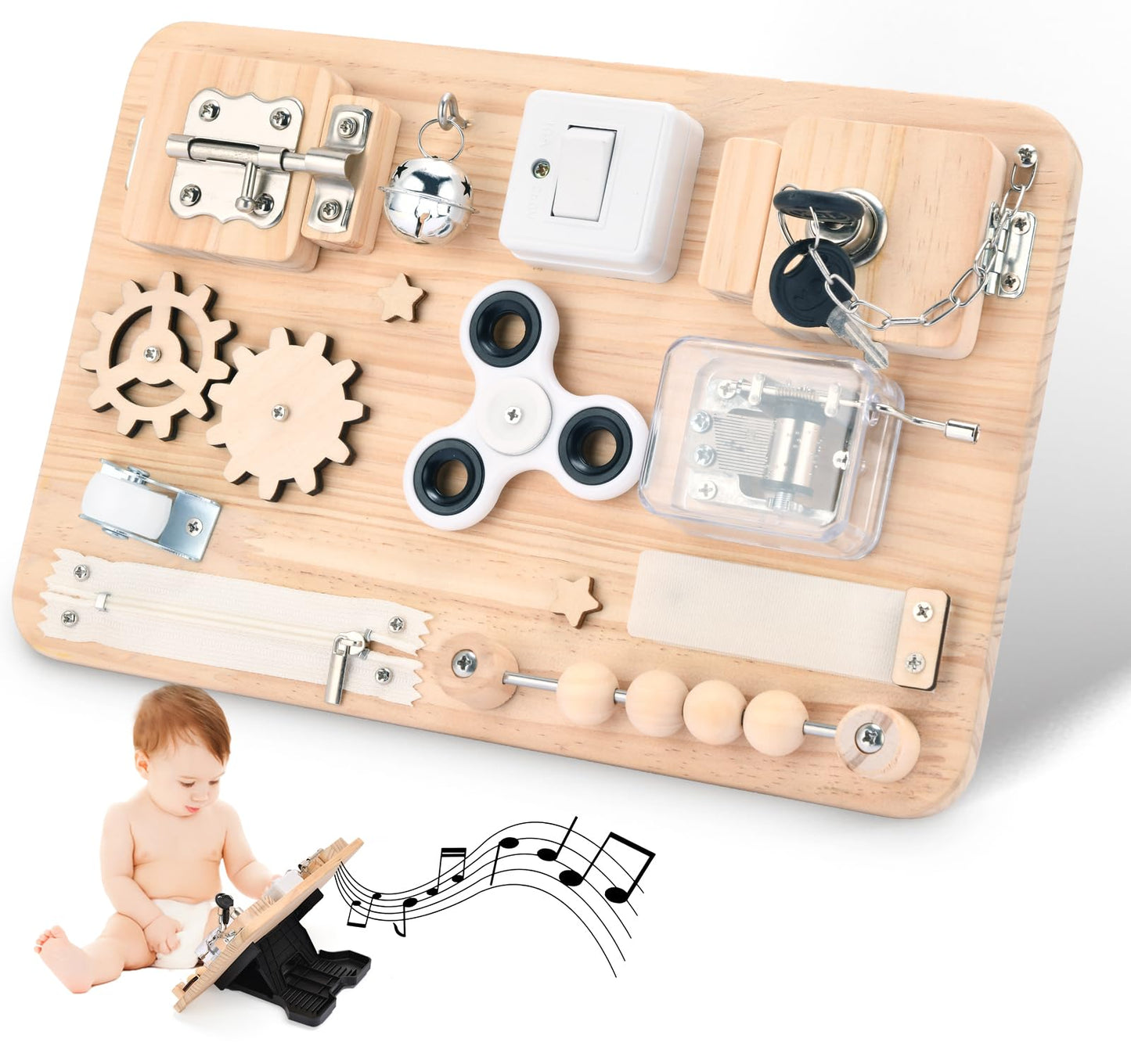 Potatomato Montessori Wooden Busy Board-Sensory Toys for Toddlers Fine Motor Skills-Activity Board for Kids-Educational Fidget T