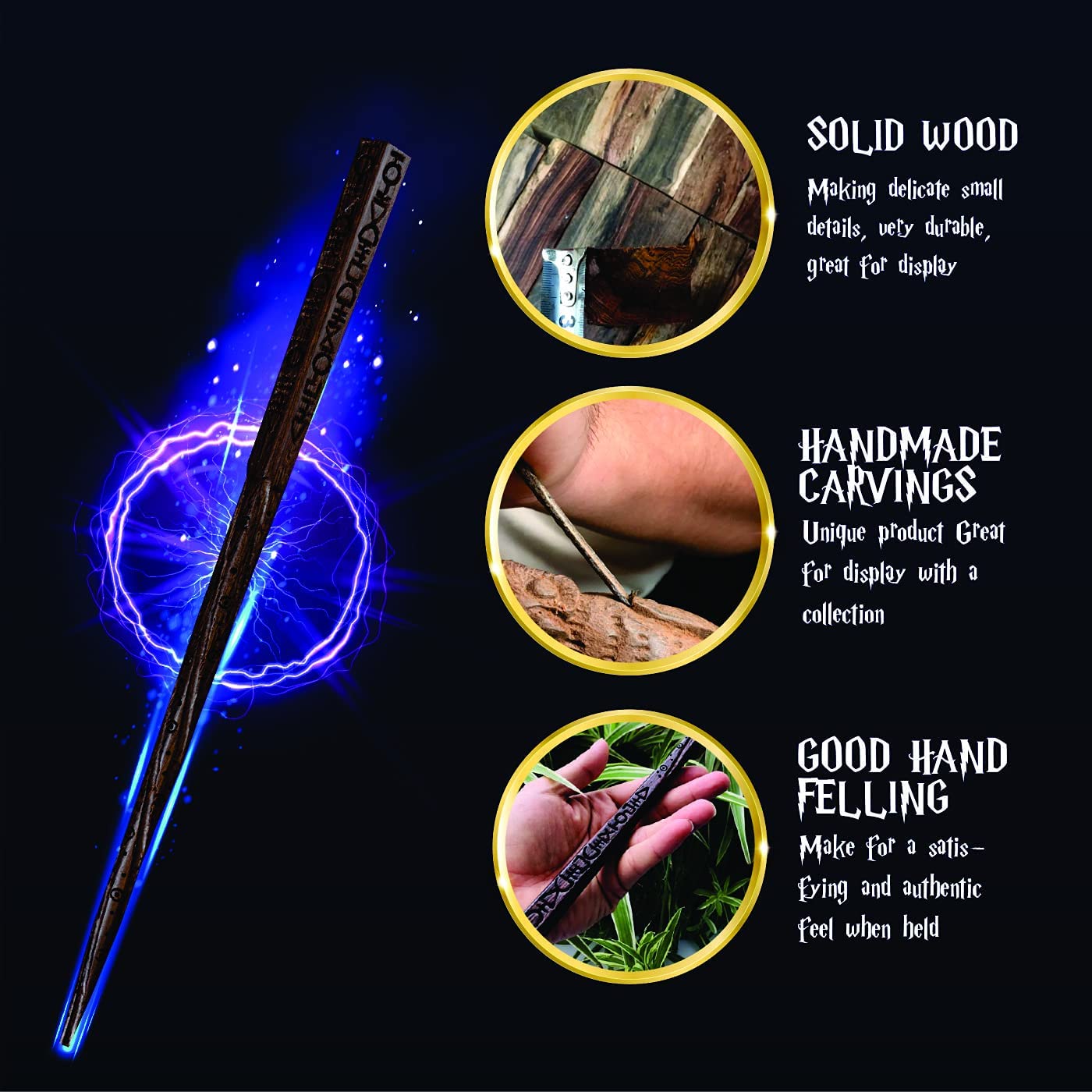 Handicraftviet - Hand Carved Wooden Magic Wand, Magic Wands For Wizards/Collectible Cosplay Magical/Magical Gift For Halloween, Christmas And Birthday Party,15 Inch (S1)