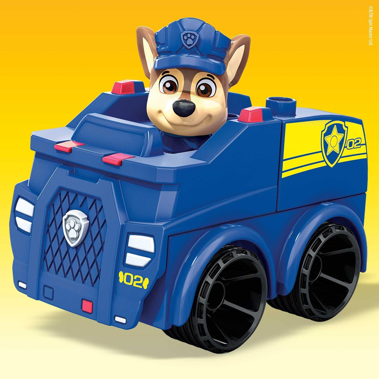 MEGA BLOKS Paw Patrol Chase's Patrol Car Building Set, Includes Chase Figure & 10 Blocks, Multicolour, Model HDJ33, Ages 3+