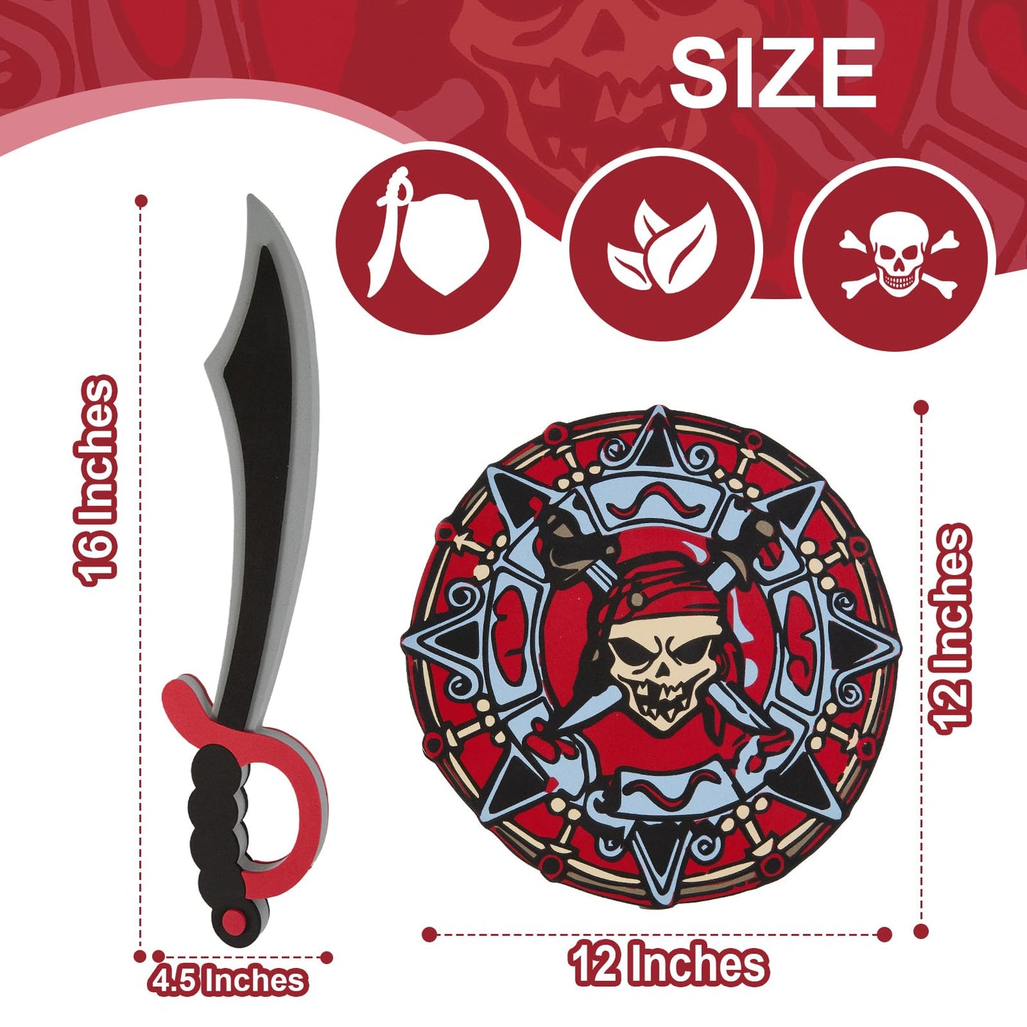 RICHNESS Kids Play decorative replica blades and Shields Foam decorative replica blade and Shield with Pirate Map and Treasures Toy for Kids Dress Up and Costumes Pack of 2 Players