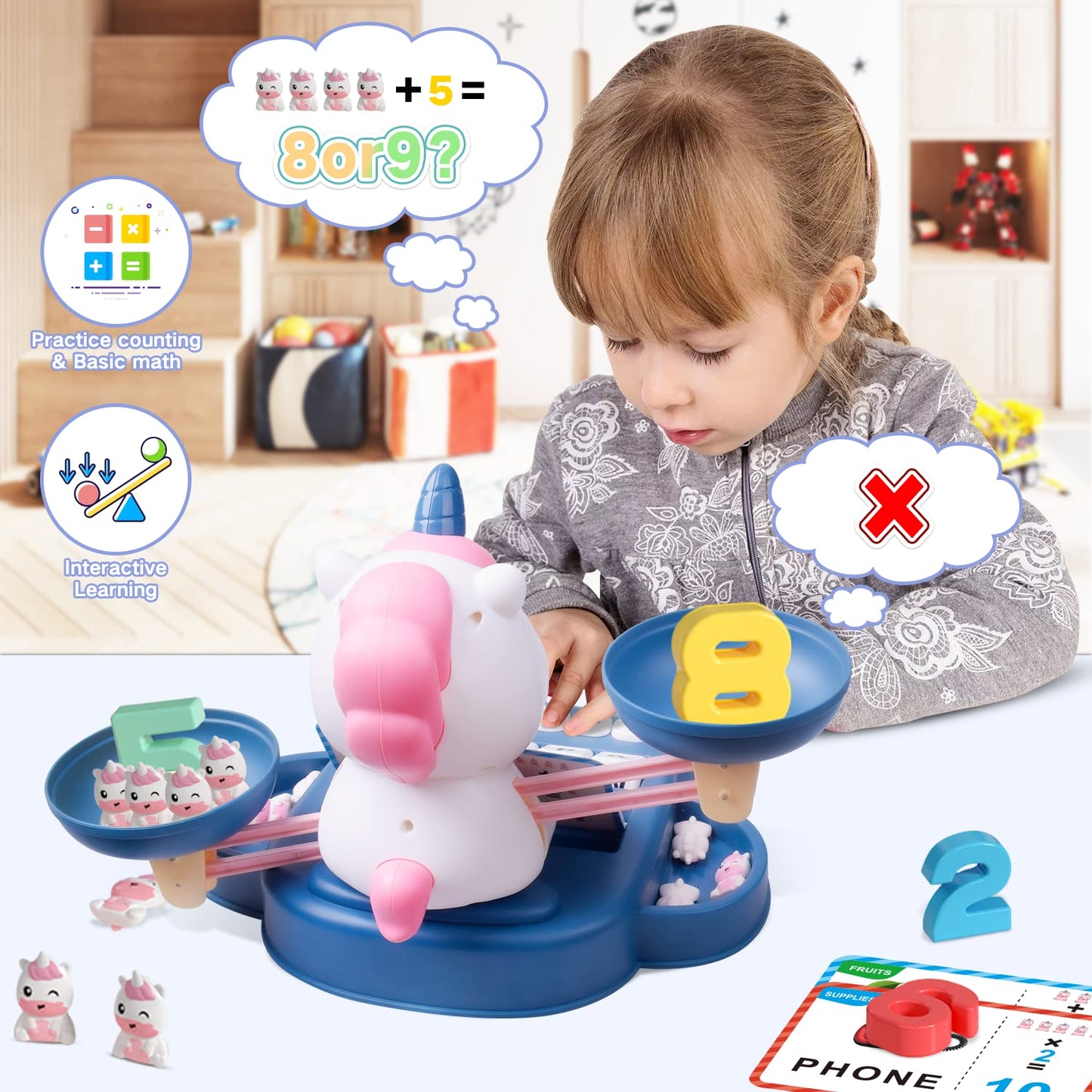 Hopeeye Unicorns Kindergarten Preschool Learning Activities Math Counting Matching Letter Toys - Toddler Educational Toys For 3