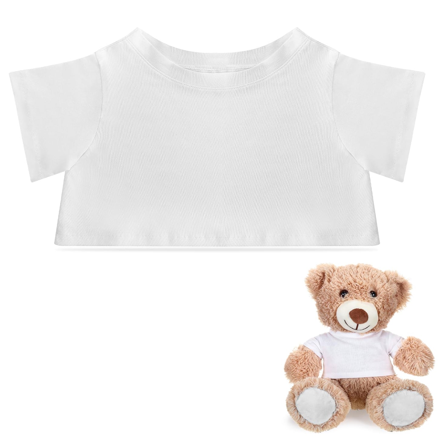 Roundfunny Bear Tee Shirt Fit 8-10Inch Bear Clothes Stuffed Animal Clothes Shirt Basic Stuffed Bears Dolls Shirt, White