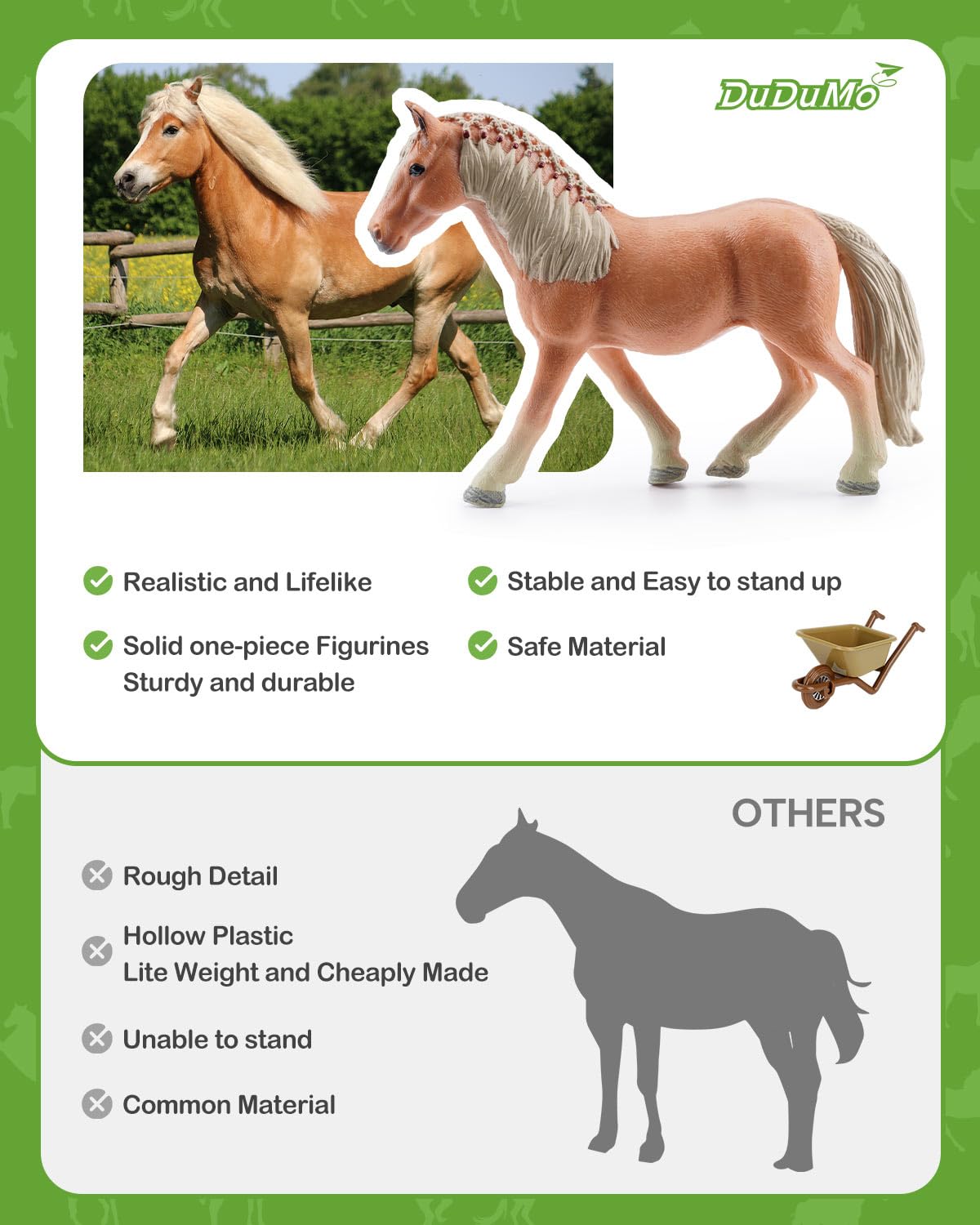 DuDuMo Horse Stable Playset with 3 Horses & 2 Riders, Plastic Farm Animal Toys for Kids, Green Color, Ages 3+