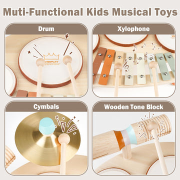 Vanplay Musical Toys For 1 Year Old: 9 In 1 Wooden Drum Set For Toddlers 1-3, Montessori Toys For Babies 12-18 Months With Xylophone, 1St Birthday Gifts For 1 2 3 Year Old Boys Girls Instruments Toys
