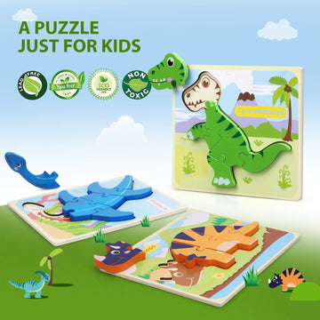 Toy Life Toddler Puzzles Ages 2-4, Wooden Puzzles For Toddlers 1-3, 7 Piece Dinosaur Puzzle 2 Year Old, Toddler Puzzles Ages 1-3, Toddler Boy Toys 2-3, Educational Toys For Toddlers 3-5